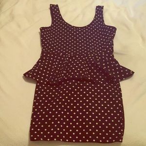 Polka dot peplum body con dress